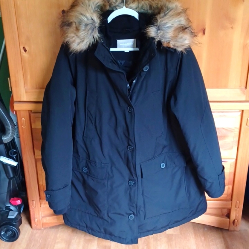 Woman Within  coat hooded water resistant size large removable fur colla…